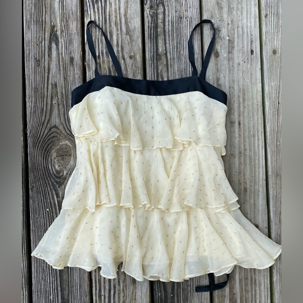 Off White & Black & Gold Glittery Ruffled Milly Of New York Top